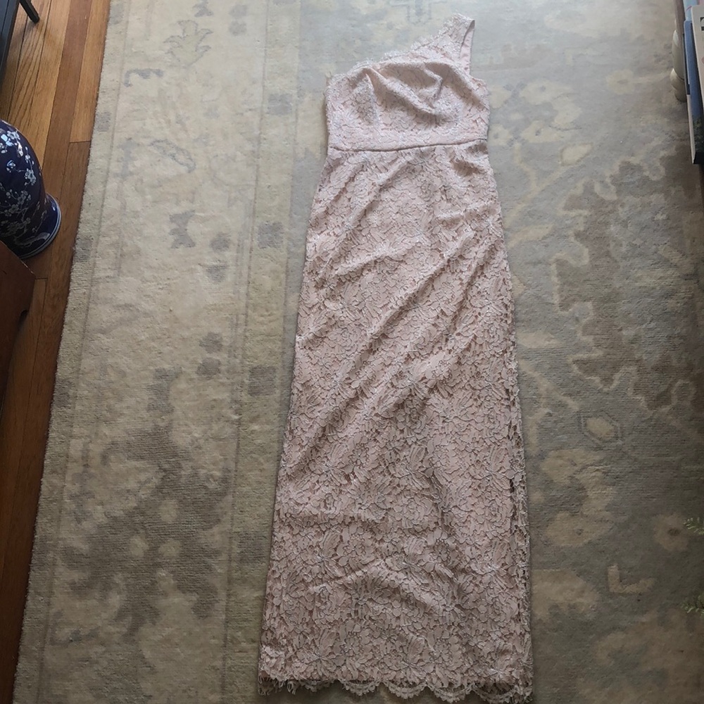 Adriana Papell Blush One-Shoulder Lace gown sz 4